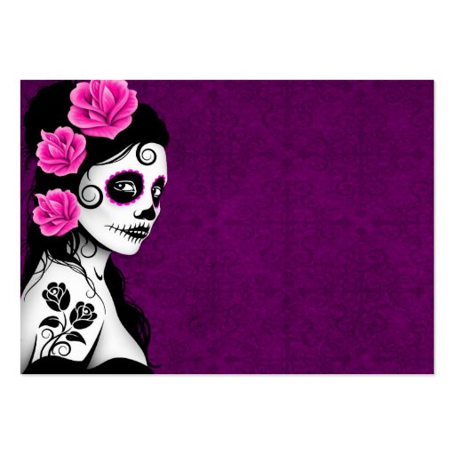 Day of the Dead Sugar Skull Girl - purple Business Cards (front side)