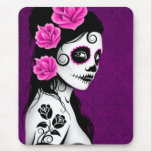 Day of the Dead Sugar Skull Girl - purple Mousepad