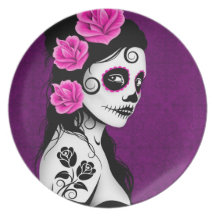 Day of the Dead Sugar Skull Girl - purple Plate