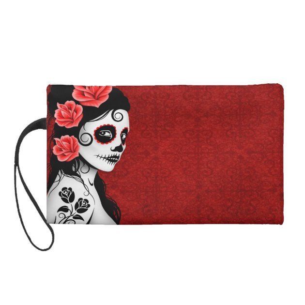 Day of the Dead Sugar Skull Girl - red Wristlet Purses