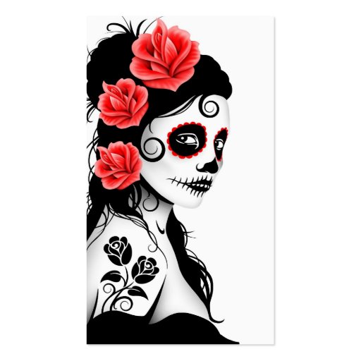 Day of the Dead Sugar Skull Girl - white Business Card Templates (front side)
