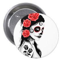 Day of the Dead Sugar Skull Girl - white Buttons