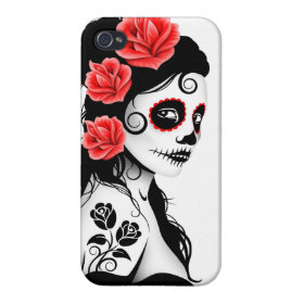 Day of the Dead Sugar Skull Girl - white iPhone 4 Cases