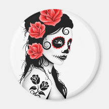 Day of the Dead Sugar Skull Girl - white Refrigerator Magnet