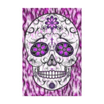 Day of the Dead Sugar Skull - Pink & Purple 1.0 Canvas Print