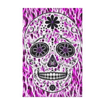 Day of the Dead Sugar Skull - Pink & Purple 2.0 Stretched Canvas Print