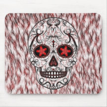 Day of the Dead Sugar Skull - Red & Black Fractal Mousepad