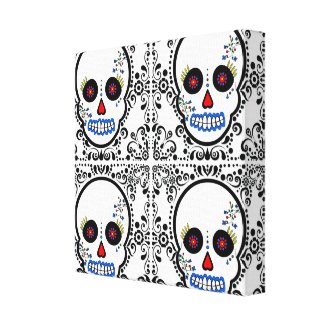 Day of the Dead Sugar Skull - White and Black wrappedcanvas