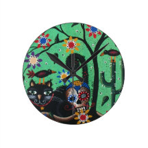 Day Of The Dead, Sugar Skulls, Black Cat, By Lori Round Wallclock