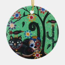 Day Of The Dead, Sugar Skulls, Black Cat, By Lori Ornament