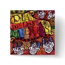 Day of the Dead Sugar Skulls square button / badge