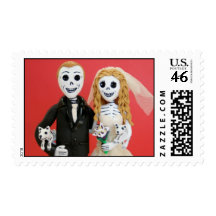 Day of the Dead Wedding Couple with Dogs Postage