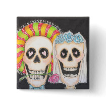 Day of the Dead Wedding Square Button by DawnyBelle Day of the Dead Wedding Square Button