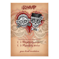 Day of the Dead Wedding Sugar Skull RSVP Cards Personalized Invites