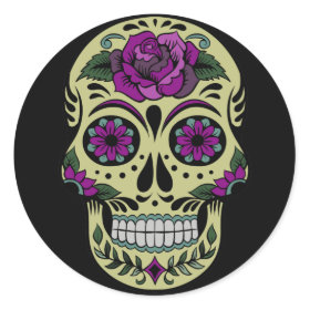 Day of the Dead with Purple Rose Classic Round Sticker