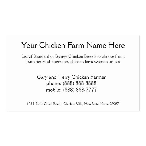 Day Old Chick - Layers or Broilers Farm Business Card Templates (back side)