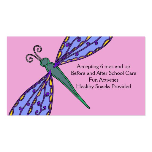 Daycare and Child Care Business Card - Dragonfly (back side)