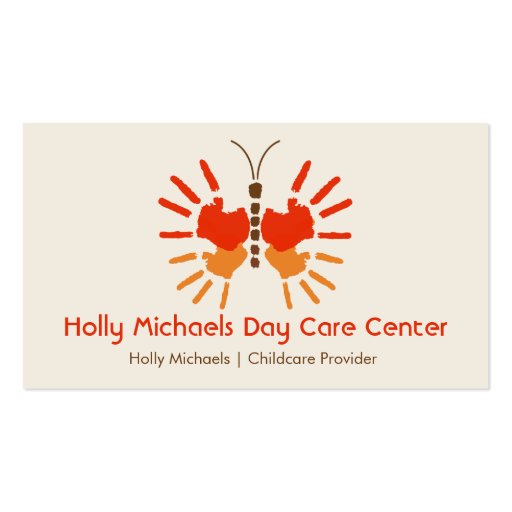 Daycare / Babysitter Butterfly Handprints Business Card (front side)