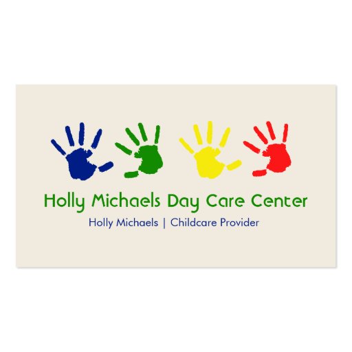 Daycare / Babysitter Handprints Business Cards (front side)