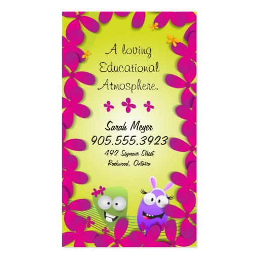 Daycare Business Card - Colorful Little Monsters (back side)