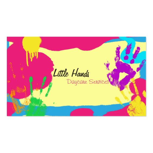 Daycare Business Card - Colorful Paint Hand Prints (front side)