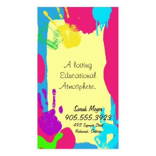 Daycare Business Card - Colorful Paint Hand Prints (back side)