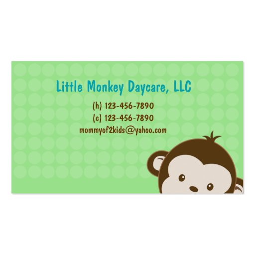 Daycare child care babysitting Mommy calling card Business Card (front side)