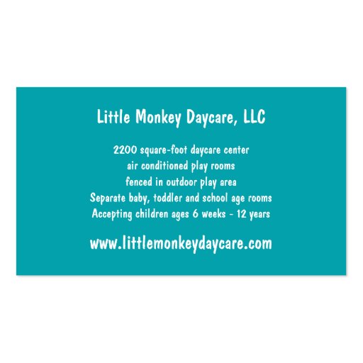 Daycare child care babysitting Mommy calling card Business Card Templates (back side)
