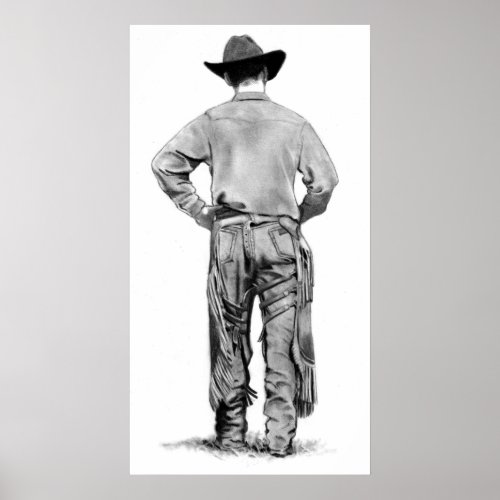 Day's End: Pencil Drawing of Cowboy with Chaps zazzle_print