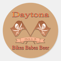 Daytona 2012 Bikes Babes Beer Round Stickers