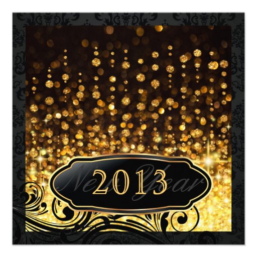 Dazzling New Year's Eve Gold Party Invitations (front side)