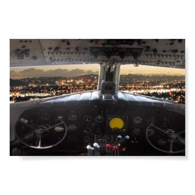 DC3 Cockpit Night View Print by burbankpilot