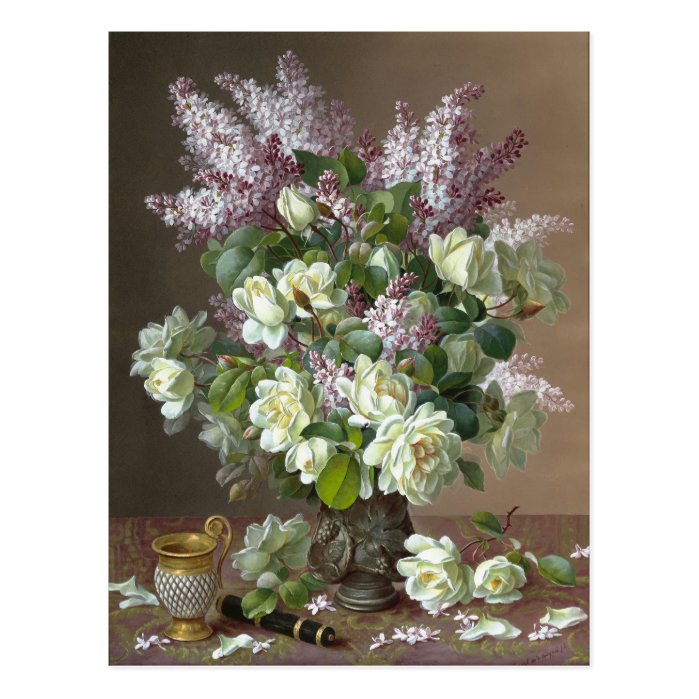 De Longpré Roses and Lilacs CC0600 Flower Postcard
