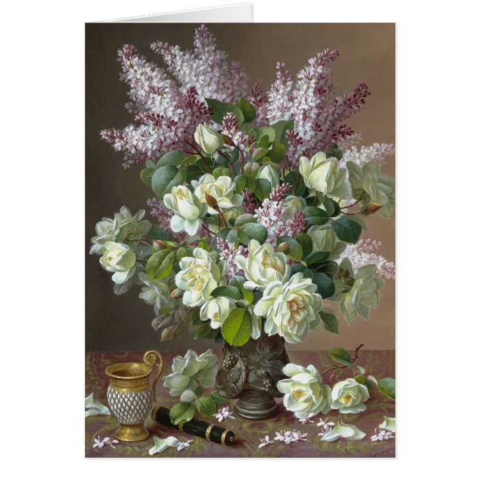 De Longpré Roses and Lilacs CC0605 Flower Card