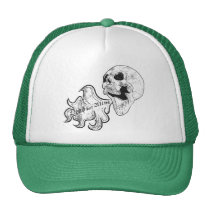 skull, urban, funny, zombie, vintage, dead, alive, humor, slogan, cool, offensive, goth, metal, heavy metal, illustration, vector, trucker hat, cap, Trucker Hat with custom graphic design