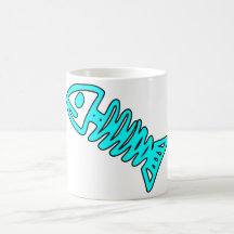 Dead Fish Skeleton Skull Bones Fossil Blue Aqua Mugs