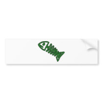 Dead Fish Skeleton Skull Bones Fossil Green Bumper Sticker