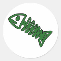 Dead Fish Skeleton Skull Bones Fossil Green Round Stickers