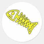 Dead Fish Skeleton Skull Bones Fossil Yellow Round Stickers
