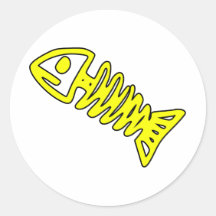 Dead Fish Skeleton Skull Bones Fossil Yellow Round Stickers