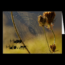 Dead Flowers and Spider Web Happy Halloween Card cards