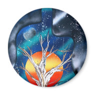 Dead tree red mountains yellow planet space magnet