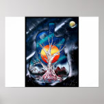 Dead tree red mountains yellow planet space posters