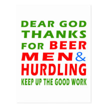 Dear God Thanks For Beer Men And Hurdling Postcards