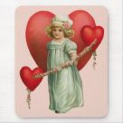 standard_mousepad - Cute Valentines day child in long vintage dress and cap is surrounded with red hearts and flowers. Many gifts and apparel available with this design in my store.: Sizes 