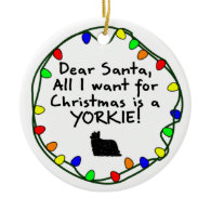 Dear Santa Yorkie Christmas Tree Ornament