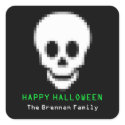 Death pixel skull toxic green Halloween favor sticker