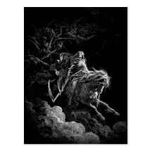 Death riding accross a night sky postcard