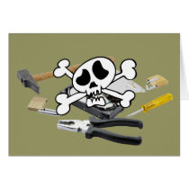 Death'head above hard disk opened cards
