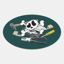 Death'head above hard disk opened oval stickers